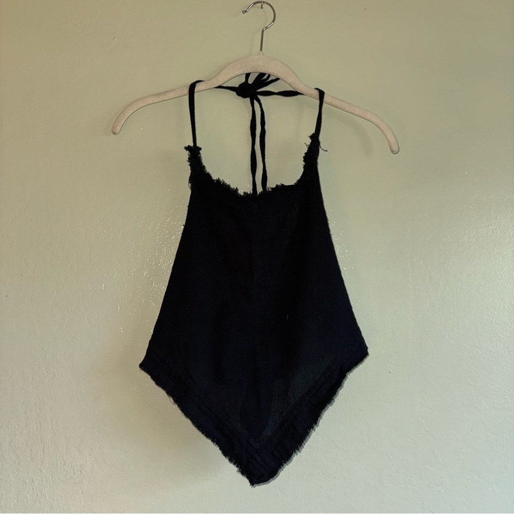 Linen Black Halter cropped Top with triangle hem